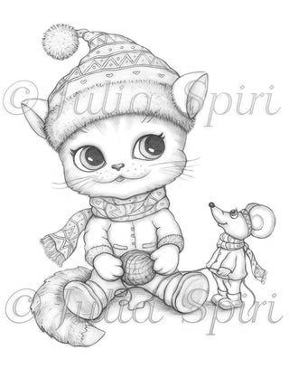 Original Drawing. Cat in winter - The Art of Julia Spiri