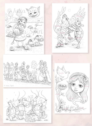 PDF Digital Coloring Book for Adults. Alice in Wonderland - The Art of Julia Spiri