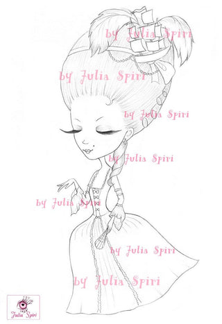 Princess Digital stamps, Vintage Digi, Princesses, Rococo, Big Eyes, Cute, Coloring pages, Paper crafting. Marie Antoinette - The Art of Julia Spiri
