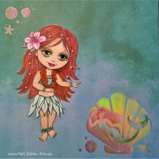 Summer Coloring Page, Digital stamp, Digi, Sea, Holiday, Dance, Beach, Fantasy, Crafting, Whimsy. Hawaiian girl - The Art of Julia Spiri