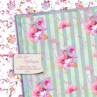 Watercolor Digital Paper Pack, Hydrangea Flowers, Floral Patterns, Handpainted Elements, Wedding, floral frame, Greeting card diy. Hydrangea - The Art of Julia Spiri