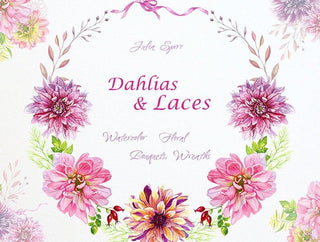 Watercolor Floral Bouquets and Wreaths, Frames. Dahlias Flowers, Laces, Clip Art, Watercolor Flowers, Wedding Invitation. Dahlias & Laces - The Art of Julia Spiri