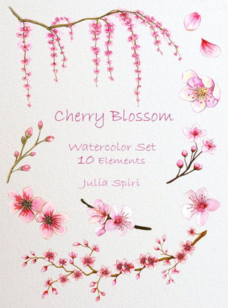 Watercolor Flowers Clipart, Cherry Blossom Hand Painted, Watercolor Flowers, Spring, Sakura, Invitation, Diy, Scrapbooking. Sherry Blossom - The Art of Julia Spiri