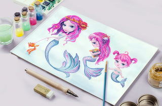 Watercolor Original Painting. Happy Mermaids - The Art of Julia Spiri