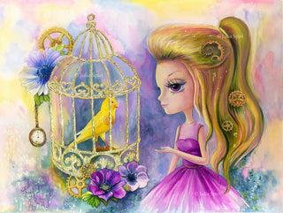 Watercolor Painting. Bird in a cage - The Art of Julia Spiri