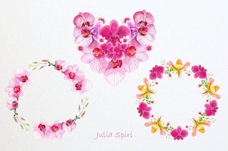 Watercolor Wreaths, Bouquets, Heart, Frames. Orchids Flower, Hand Painted Floral Clip Art, Watercolor Flowers, Invitation Wedding flowers - The Art of Julia Spiri