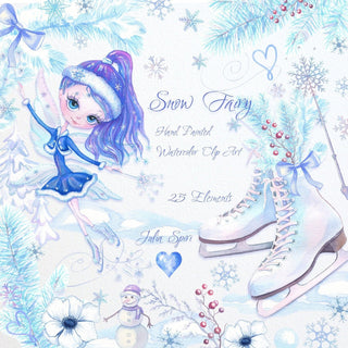 Winter Watercolor Clipart, Ice Skates, Snowflake, Blue, Spruce, Snowman, Branch, Magic wand, Cold weather, Planner Sticker, Diy. Snow Fairy - The Art of Julia Spiri